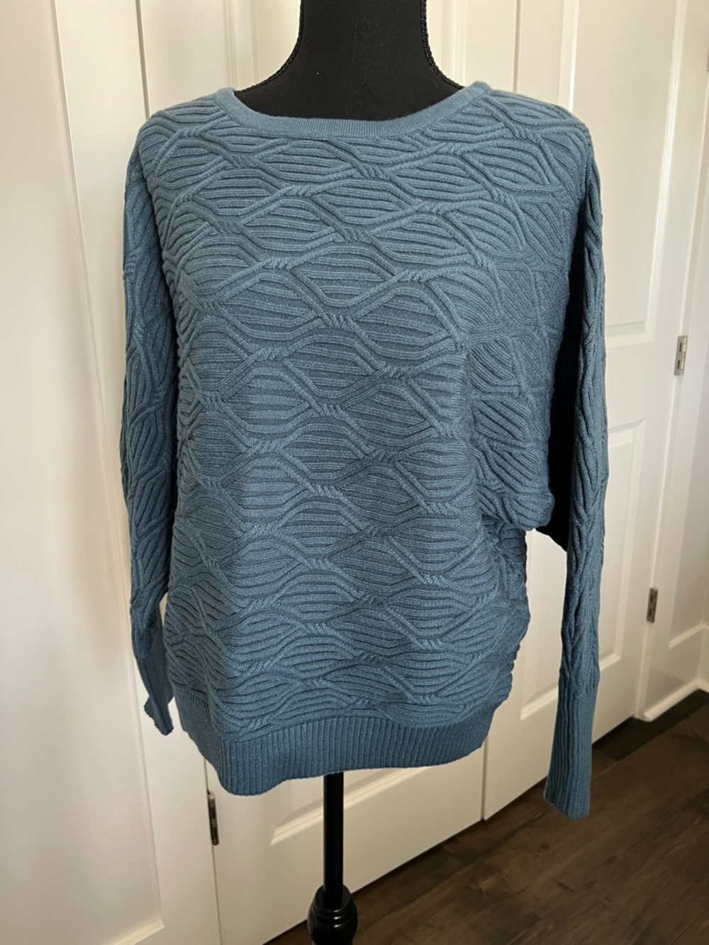Magaschoni Teal Blue Textured Crewneck Sweater
